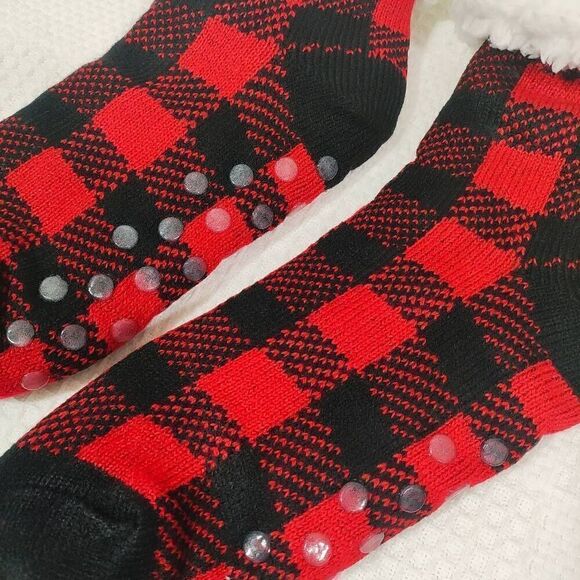 Winter Fleece Plaid Non Skid Socks -I - Picture 4 of 5